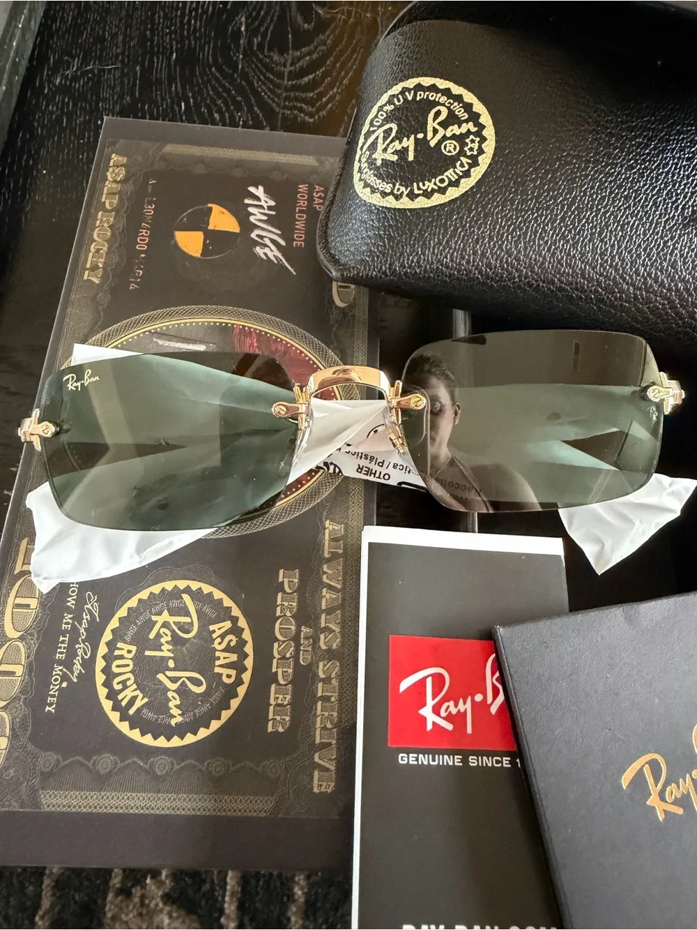 Ray-Ban Gold Frame Green Lens Rimless Sunglasses